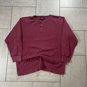 Sonoma Goods for Life Mens Waffle Knit Henley Shirt Burgundy Long Sleeve 24x29